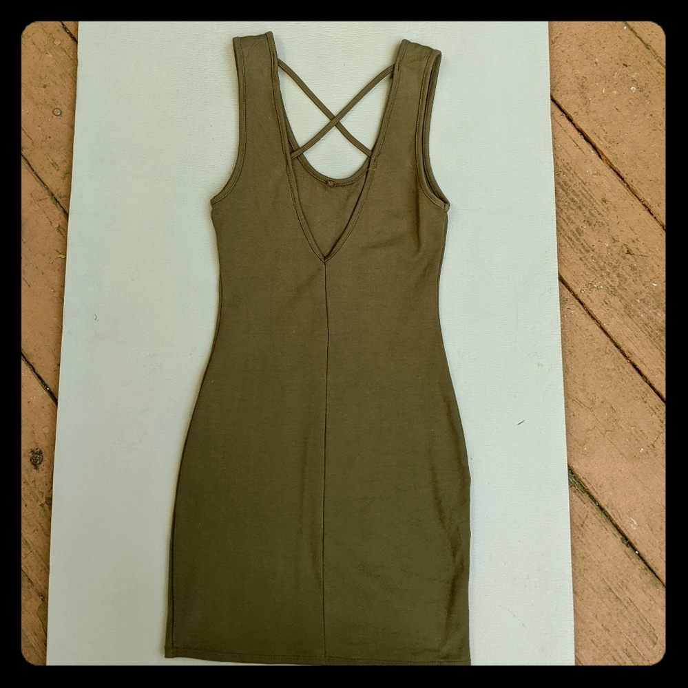 Olive Green Tight Stretchy Mini Dress